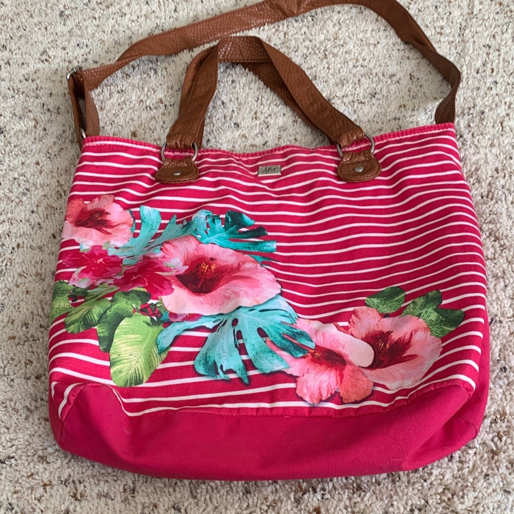 Aeropostale Pink Striped Floral Tote